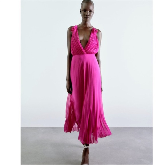 Zara pink pleated midi dress - Picture 1 of 10